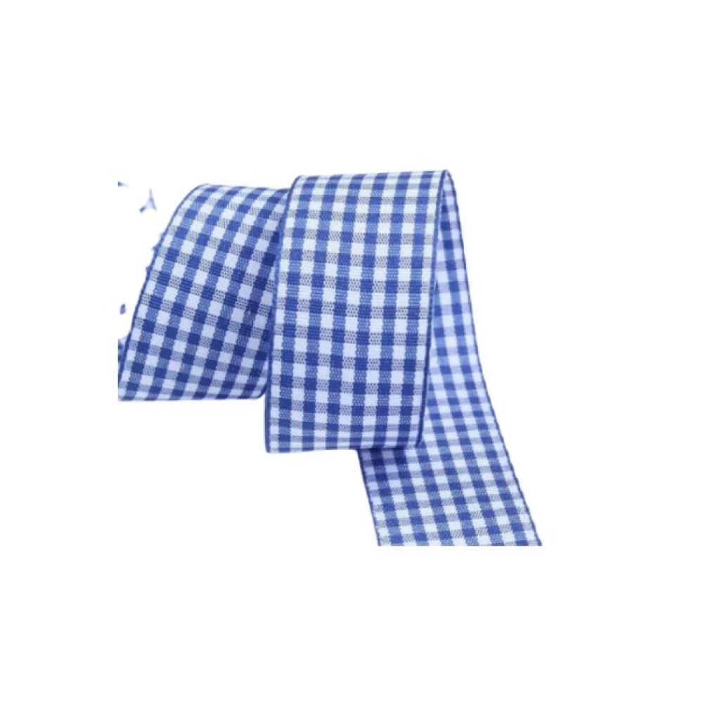 Tafta Ekoseli Kurdele 25 mm İndigo 1 Metre