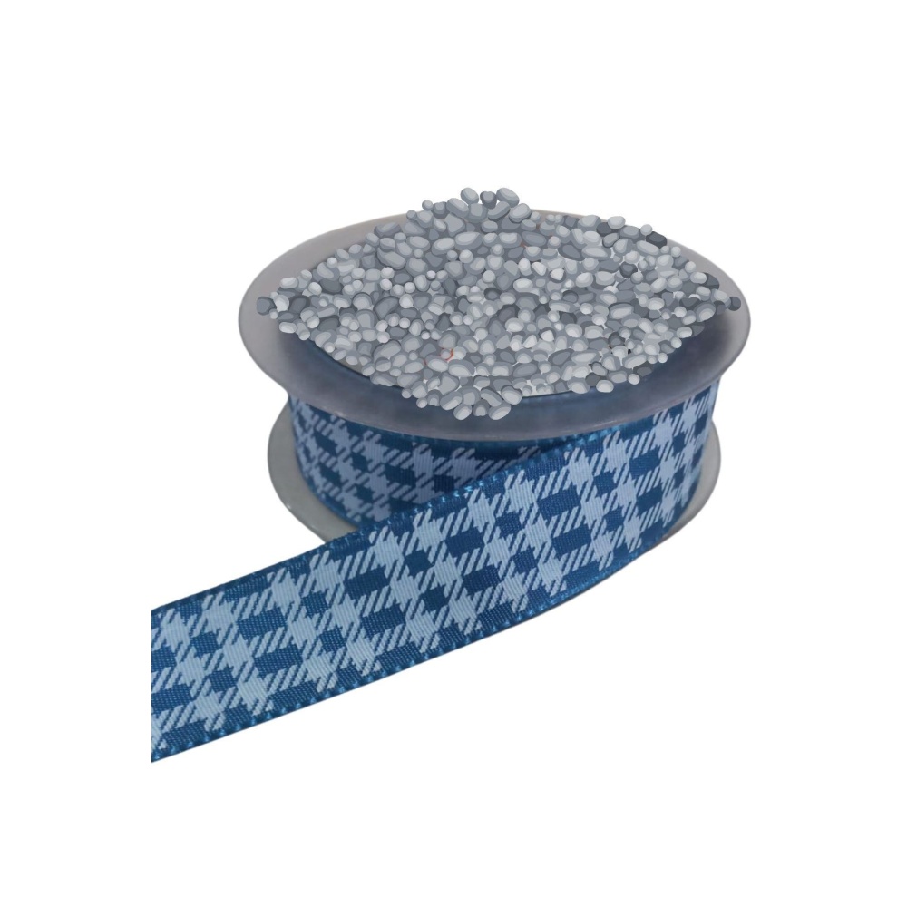 Tafta Ekoseli Kurdele 25 mm İndigo 2 Metre