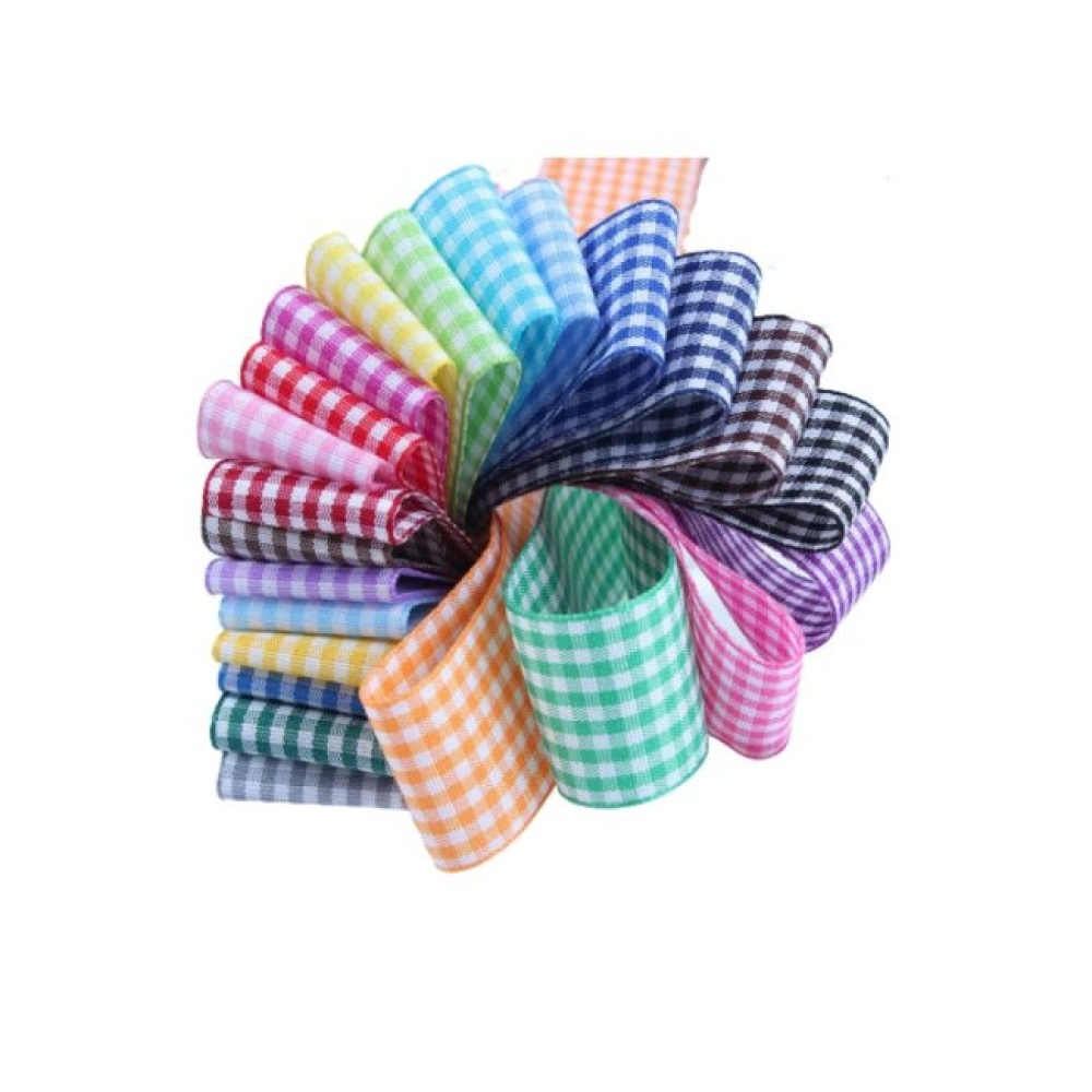 Tafta Ekoseli Kurdele 25 mm Pembe 1 Metre