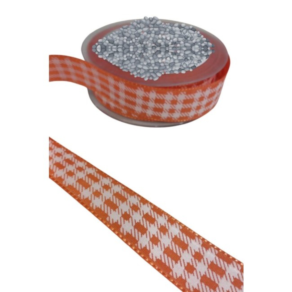 Tafta Ekoseli Kurdele 25 mm Turuncu 1 Metre