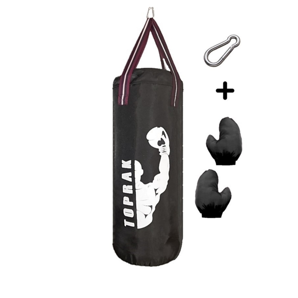 Boks Torbası Eldiven Ve Karabina Hediyeli İçi Dolu 60x22cm Siyah