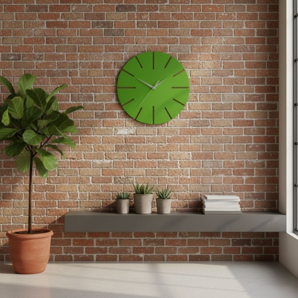 Ahşap Minimal Dekoratif Duvar Saati - 33x33 cm Yeşil