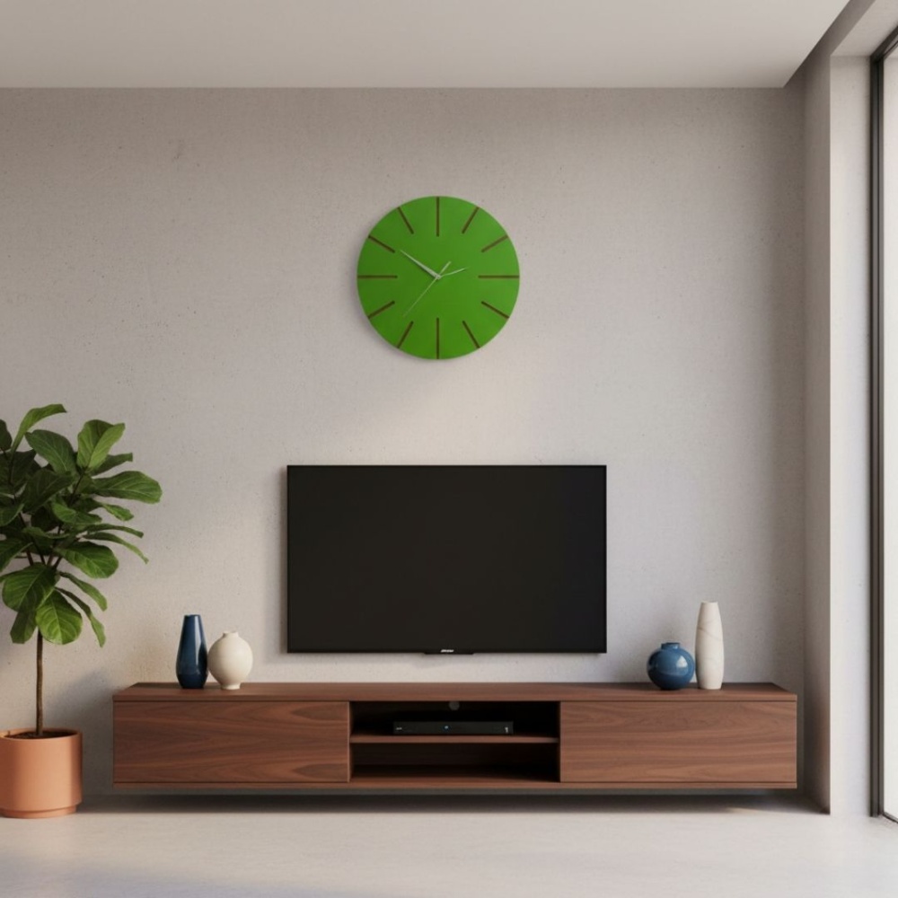 Ahşap Minimal Dekoratif Duvar Saati - 33x33 cm Yeşil