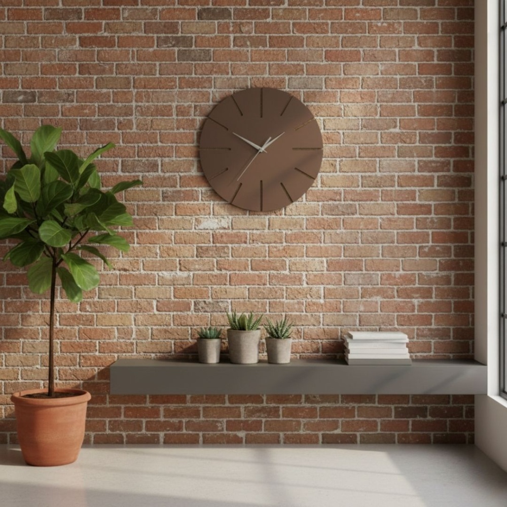 Ahşap Minimal Dekoratif Duvar Saati - 33x33 cm Vizon