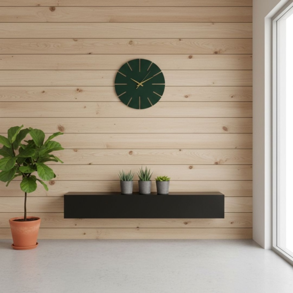 Ahşap Minimal Dekoratif Duvar Saati - 33x33 cm Petrol Yeşili