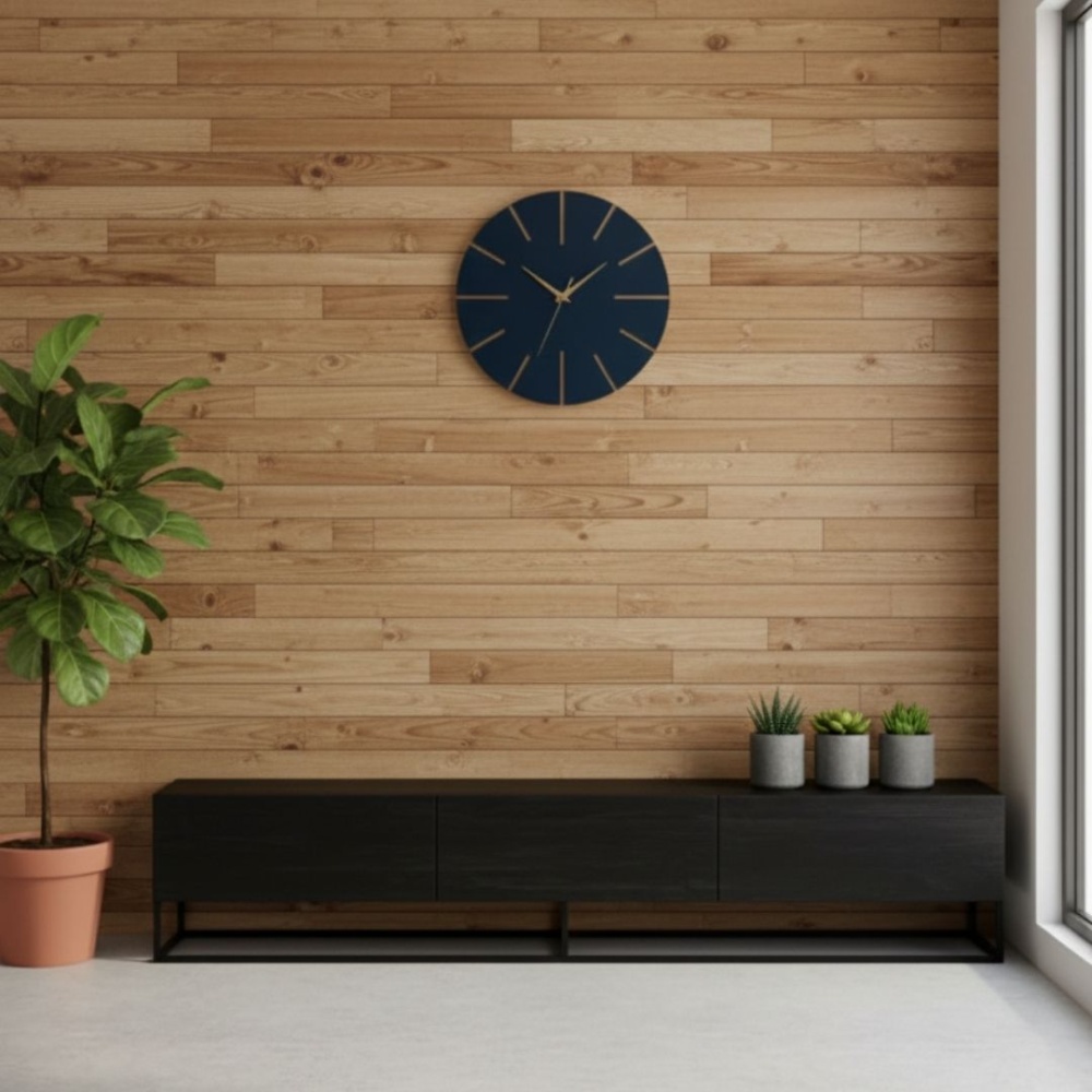 Ahşap Minimal Dekoratif Duvar Saati - 33x33 cm Lacivert