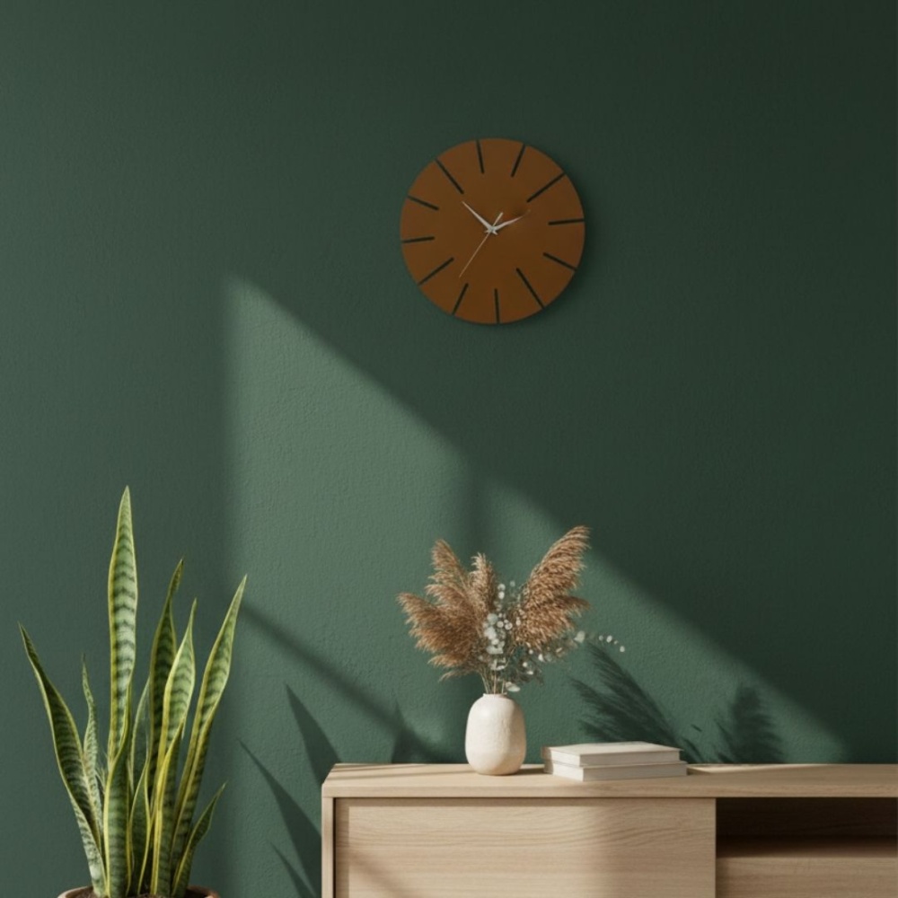 Ahşap Minimal Dekoratif Duvar Saati - 33x33 cm Kahverengi