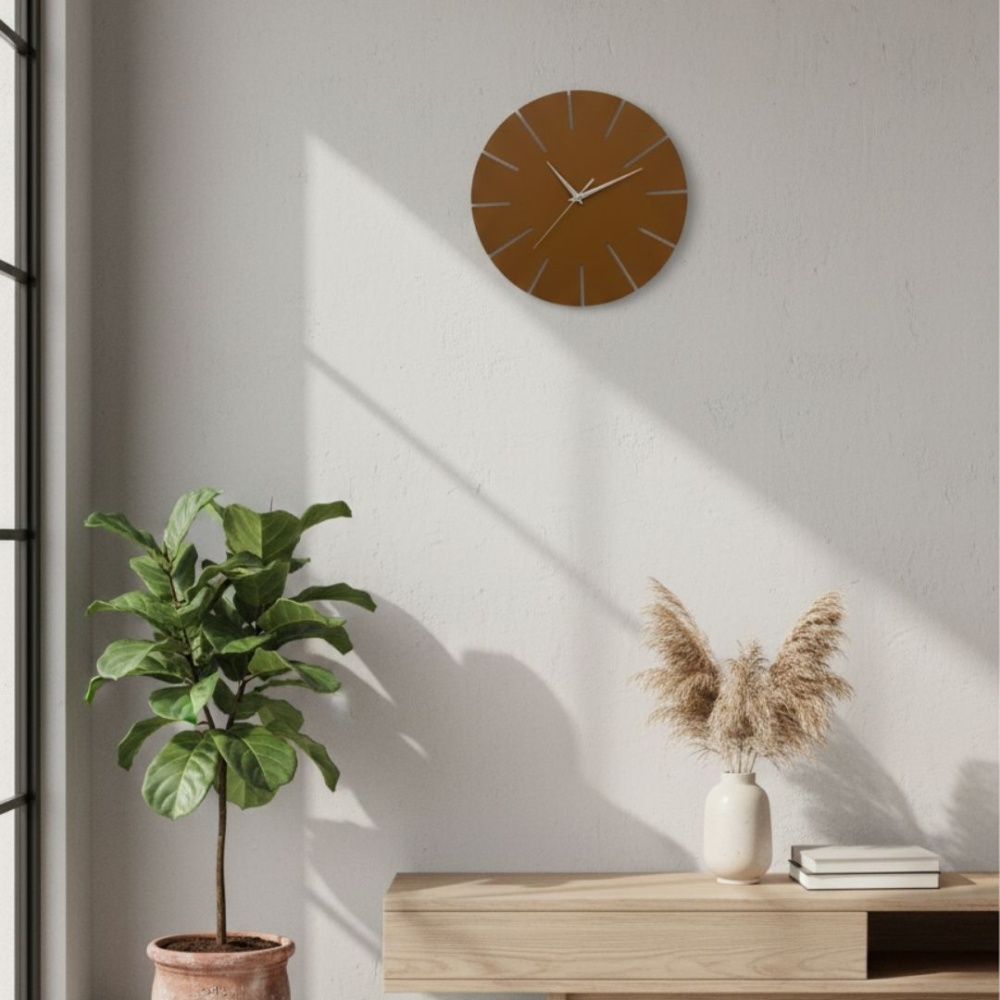 Ahşap Minimal Dekoratif Duvar Saati - 33x33 cm Kahverengi