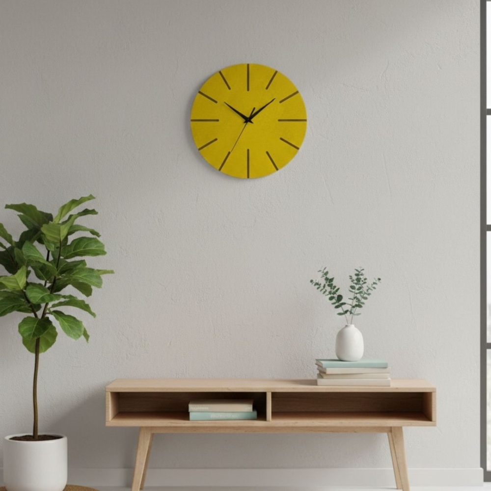 Ahşap Minimal Dekoratif Duvar Saati - 33x33 cm Hardal