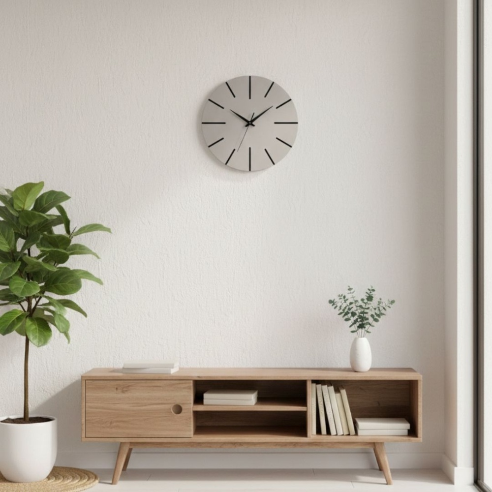 Ahşap Minimal Dekoratif Duvar Saati - 33x33 cm Gri