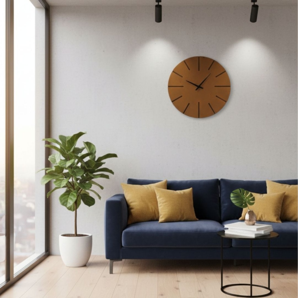 Ahşap Minimal Dekoratif Duvar Saati - 33x33 cm Açık Kahverengi