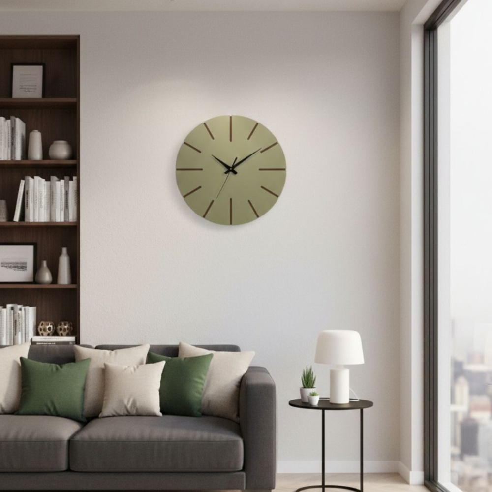 Ahşap Minimal Dekoratif Duvar Saati - 33x33 cm Açık Sarı