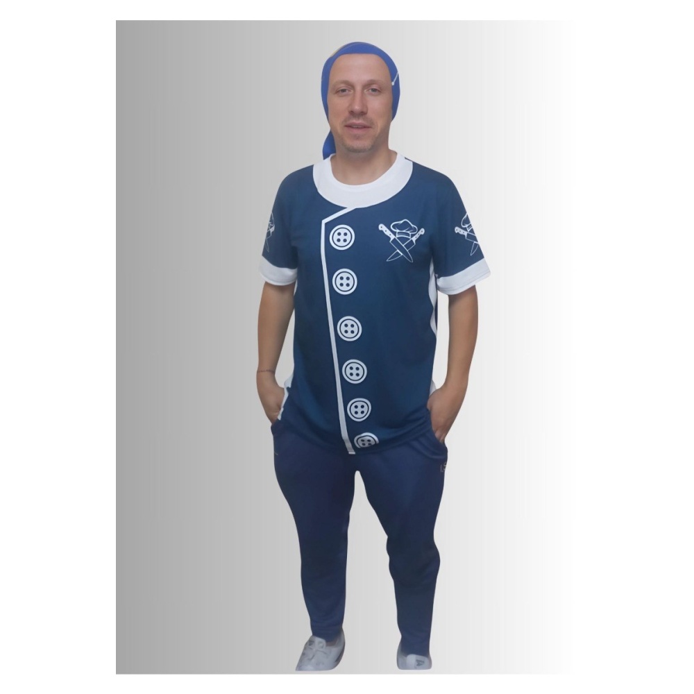 Erkek T-Shirt Chef Baskılı Lacivert (Kesik Elyaf Kumaş)