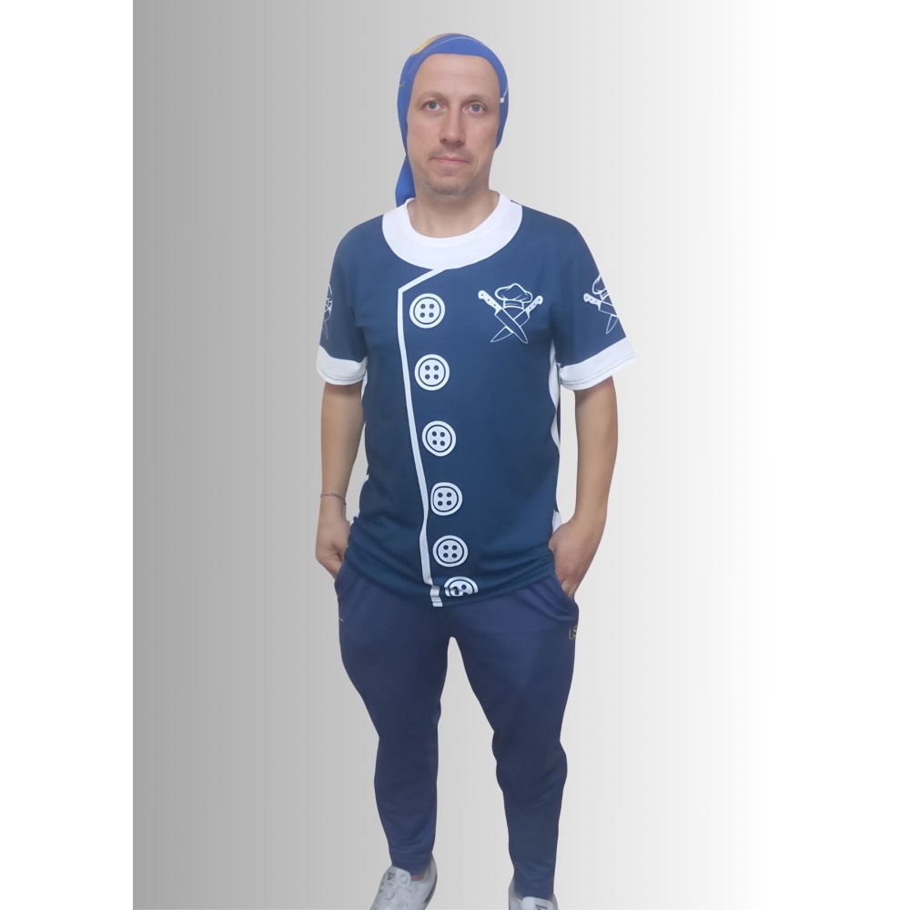 Erkek T-Shirt Chef Baskılı Lacivert (Kesik Elyaf Kumaş)