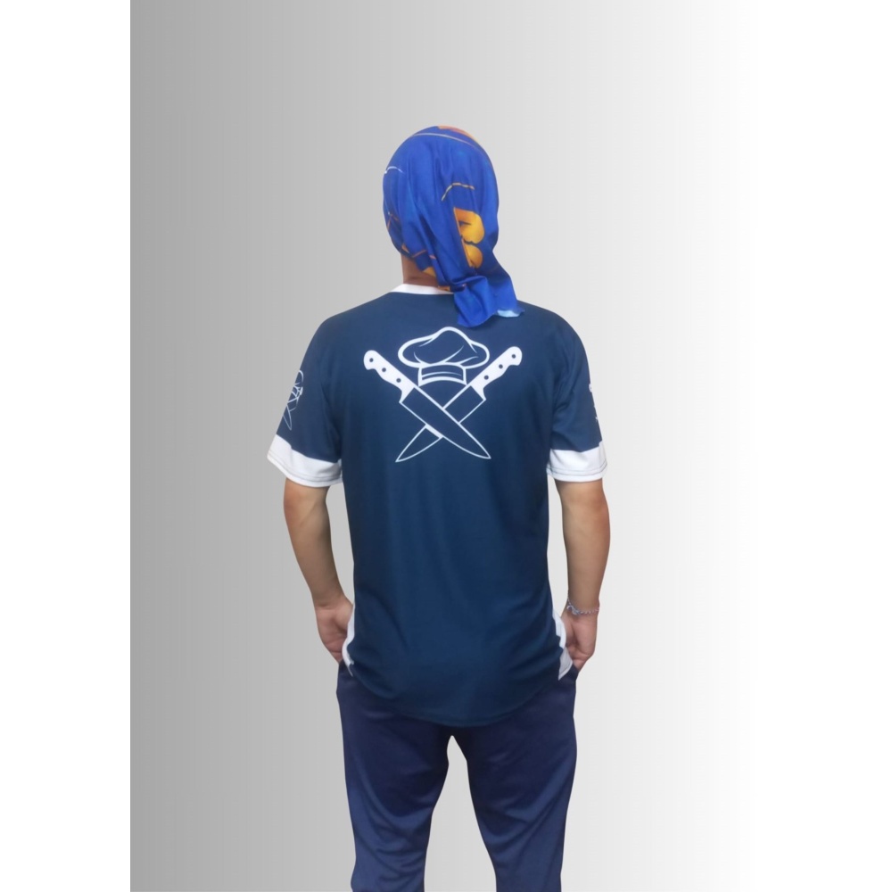 Erkek T-Shirt Chef Baskılı Lacivert (Kesik Elyaf Kumaş)