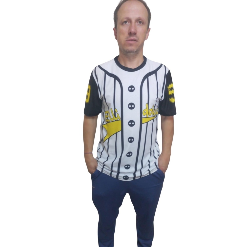 Erkek T-Shirt 59 Numara Baskılı Sarı (Kesik Elyaf Kumaş)