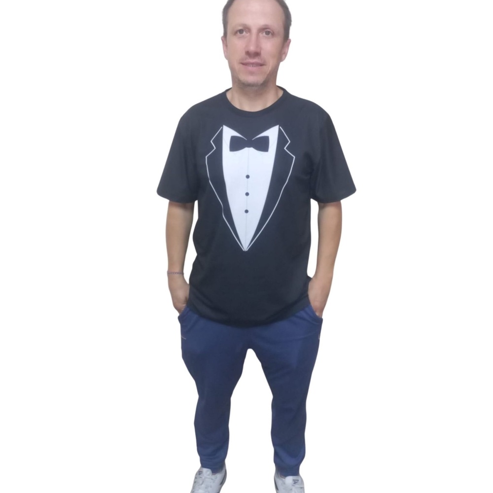 Erkek T-Shirt Papyon Baskılı Siyah (Kesik Elyaf Kumaş)