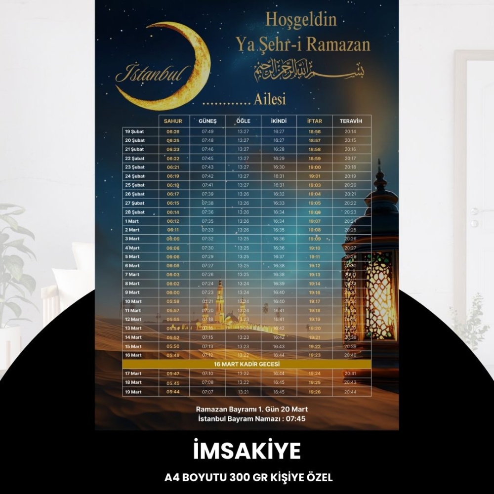 Ramazan İmsakiyesi - 300 gr - A4 Boyut Kişiye Özel İsimli & Logolu 10 Adet Çöl
