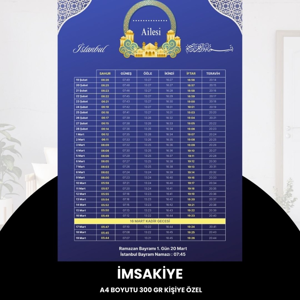 Ramazan İmsakiyesi - 300 gr - A4 Boyut Kişiye Özel İsimli & Logolu 10 Adet Mor