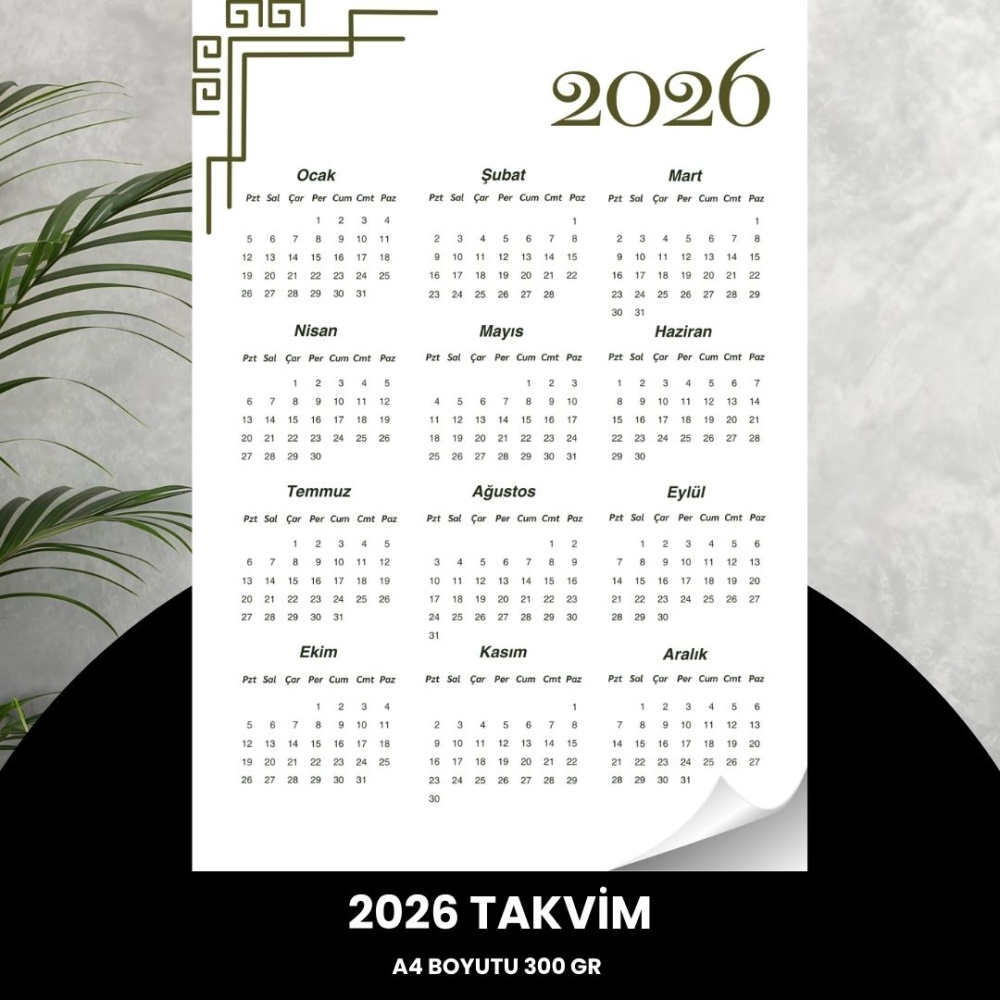 Takvim 2026 Premium A4 300 gr Dijital Baskı Beyaz