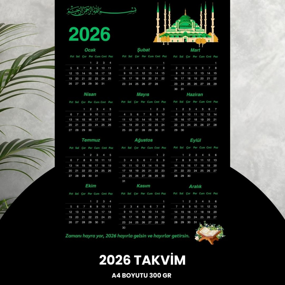 Takvim 2026 Premium A4 300 gr Dijital Baskı Siyah