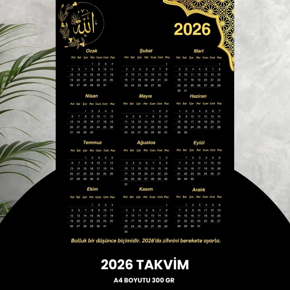 Takvim 2026 Premium A4 300 gr Dijital Baskı Altın