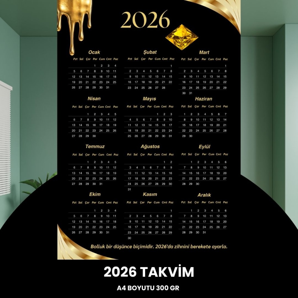 Takvim 2026 Premium A4 300 gr Dijital Baskı Elmas