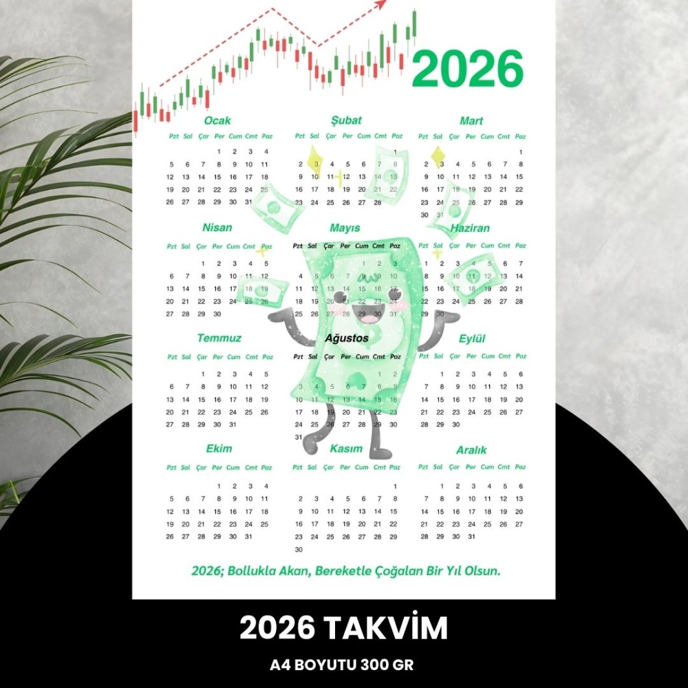 Takvim 2026 Premium A4 300 gr Dijital Baskı Yeşil Para