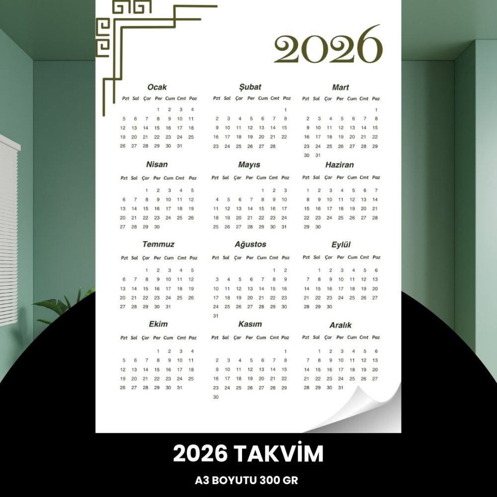 Takvim 2026 Premium A3 300 gr Dijital Baskı Beyaz