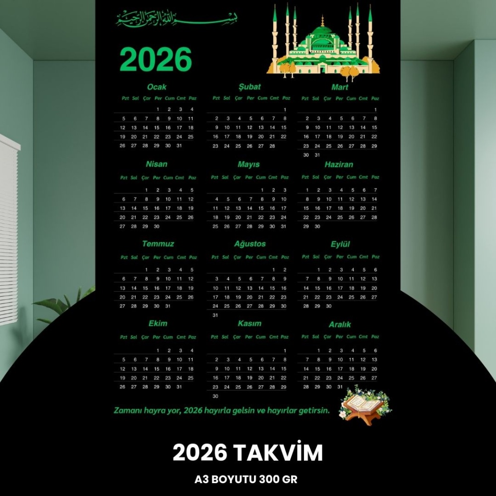Takvim 2026 Premium A3 300 gr Dijital Baskı Siyah