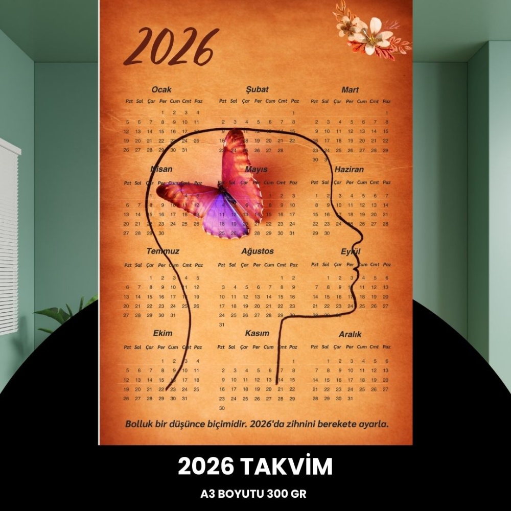 Takvim 2026 Premium A3 300 gr Dijital Baskı Düşünce
