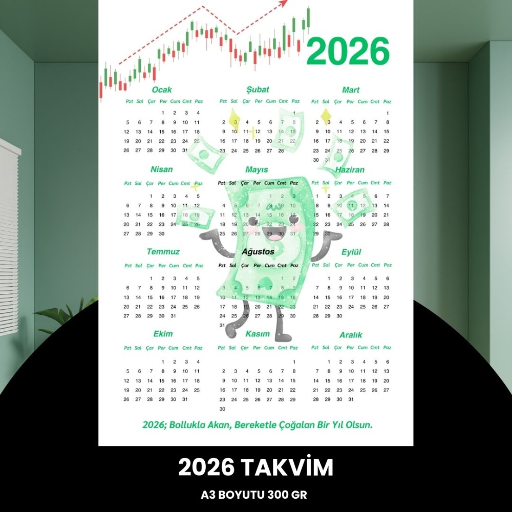 Takvim 2026 Premium A3 300 gr Dijital Baskı Yeşil Para