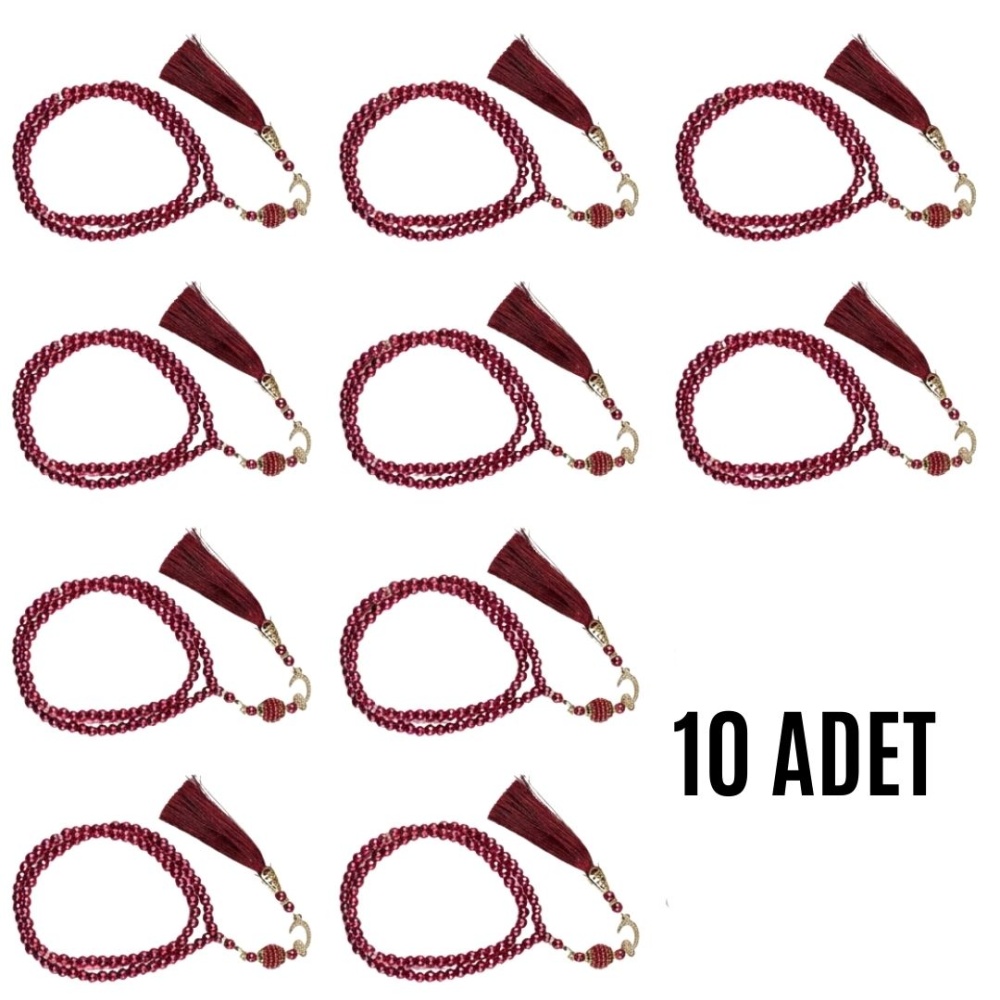 Namaz Tesbihi Vavlı 99lu Cam İncili Ayet-el Kürsi Dua Kartı ile Fuşya Renk Hediyelik 10 Adet