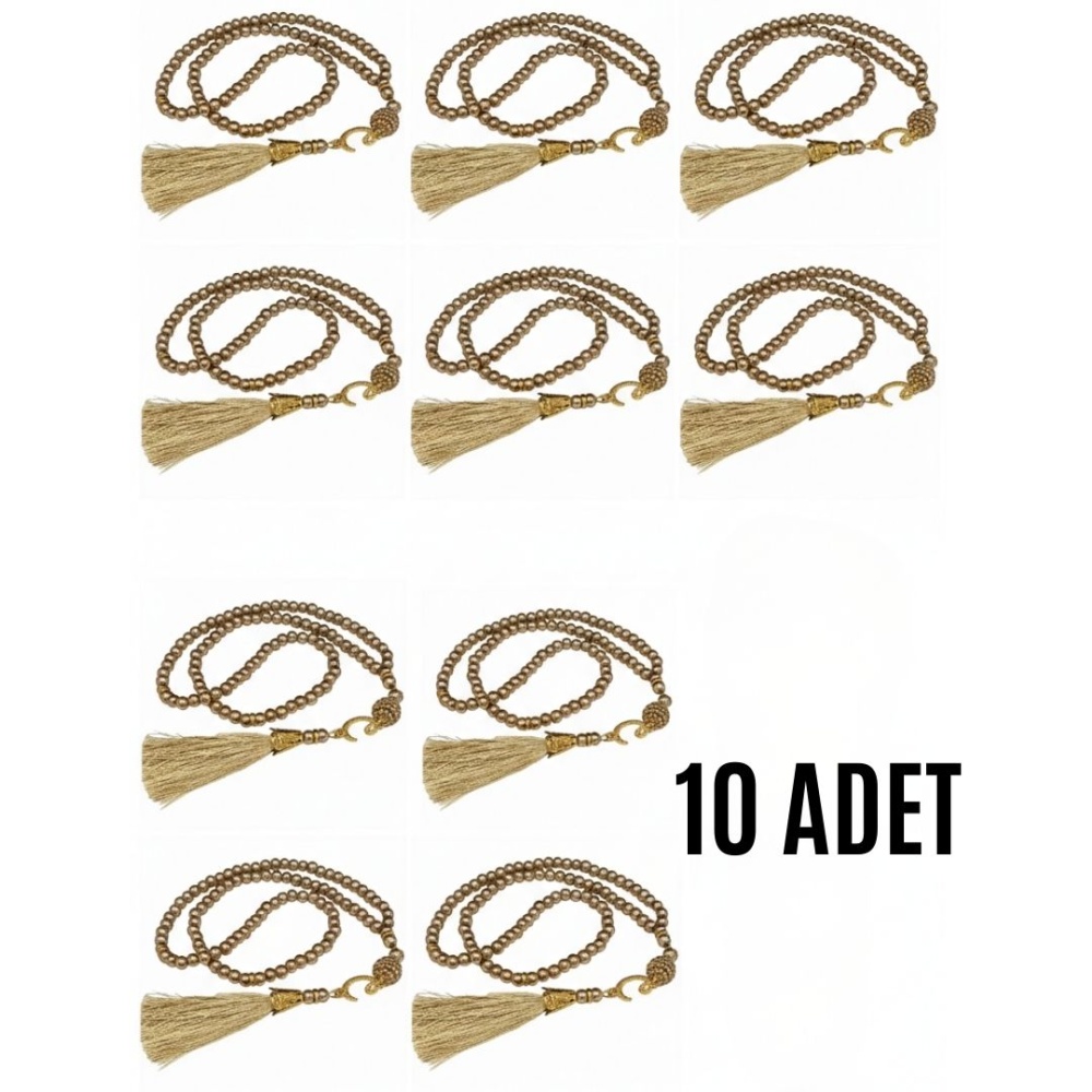 Namaz Tesbihi Vavlı 99lu Cam İncili Amenerrasulü Dua Kartı ile Süt Kahve Renk Hediyelik 10 Adet