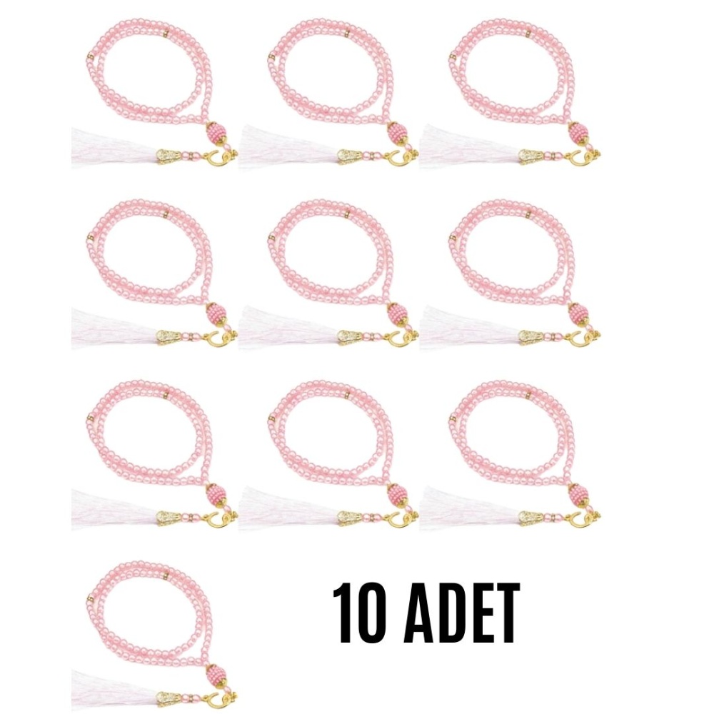 Namaz Tesbihi Vavlı 99lu Cam İncili Amenerrasulü Dua Kartı ile Pembe Renk Hediyelik 10 Adet