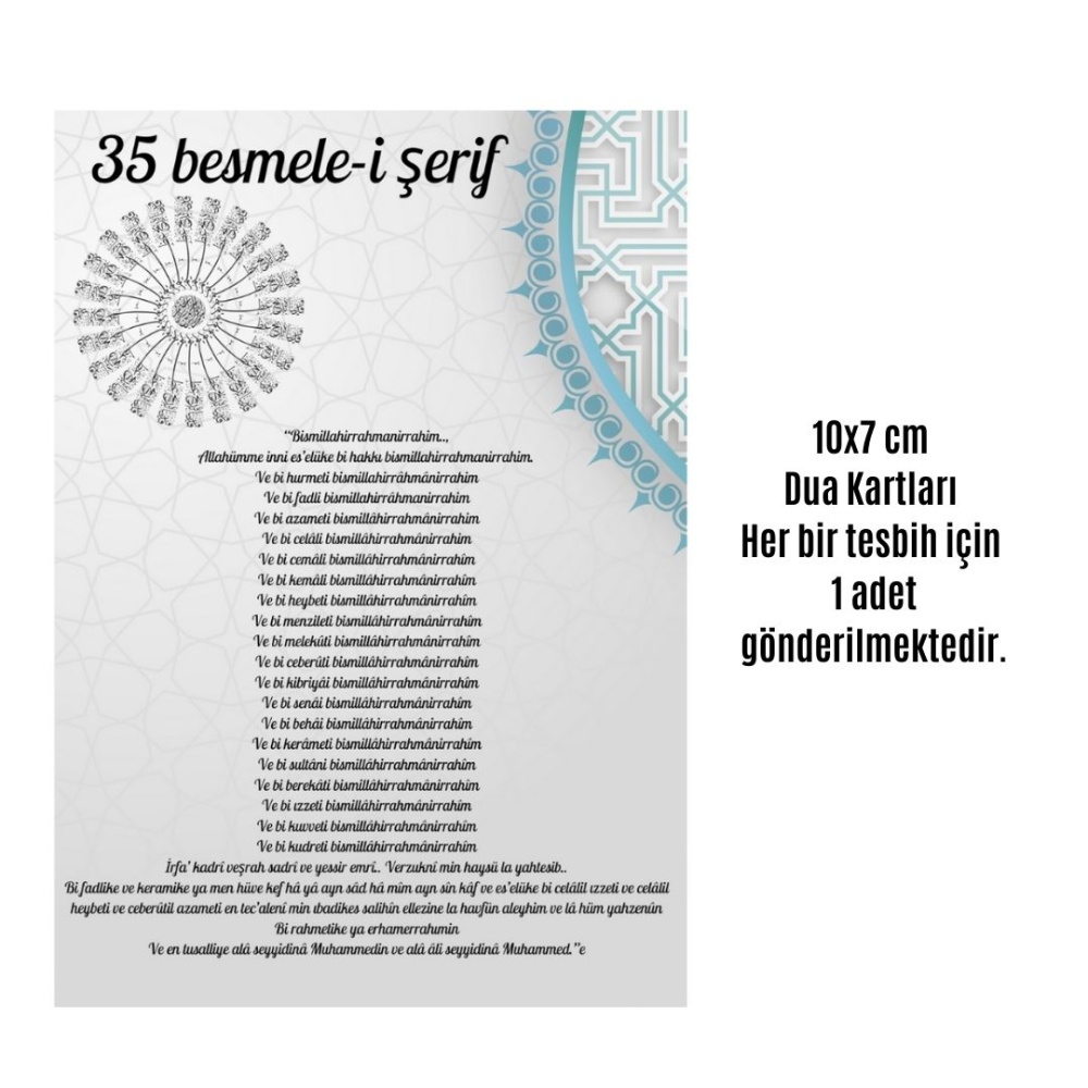 Namaz Tesbihi Vavlı 99lu Cam İncili 35 Besmele-i Şerif Dua Kartı ile Fuşya Renk Hediyelik 10 Adet