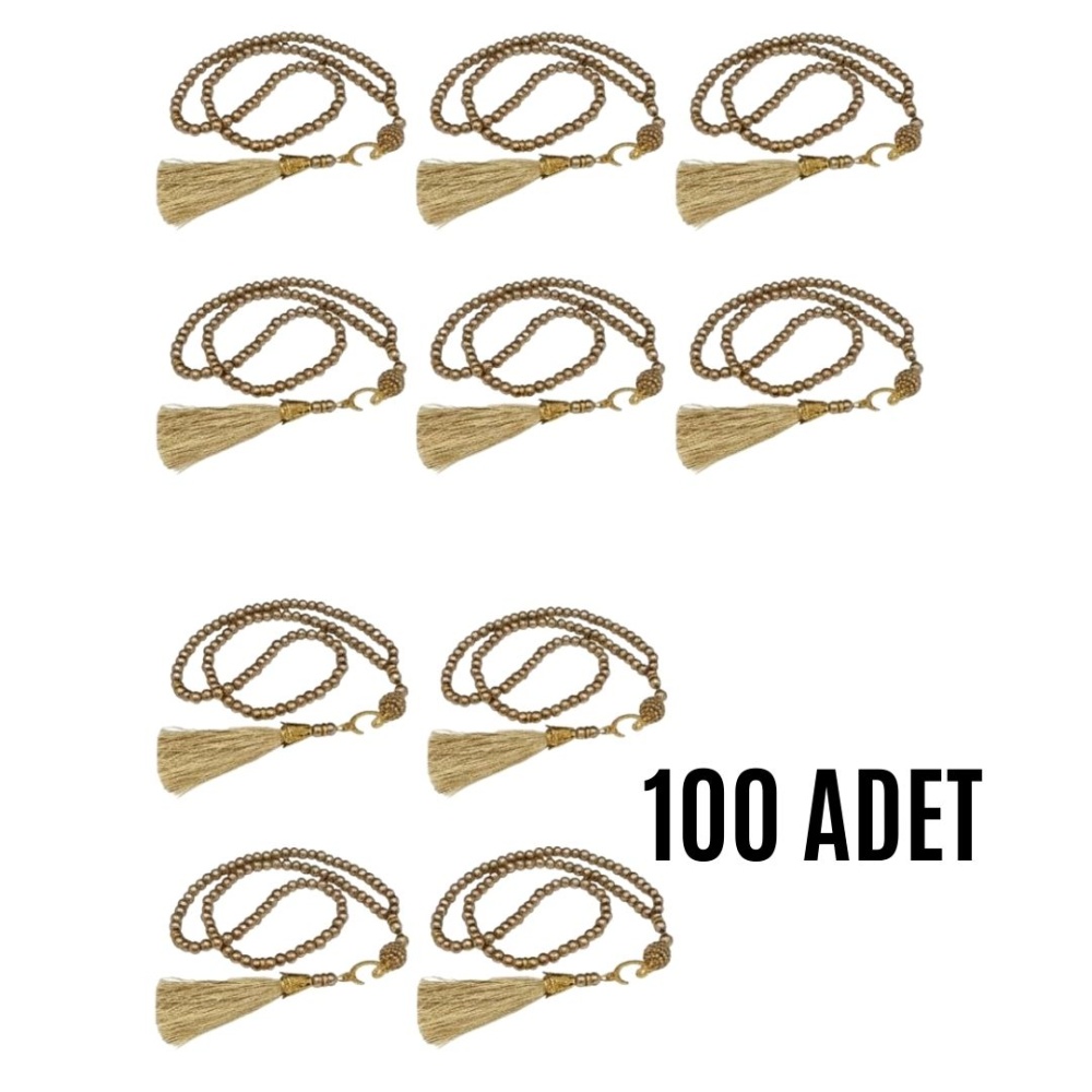 Namaz Tesbihi Vavlı 99lu Cam İncili İsmi Azam Dua Kartı ile Süt Kahve Renk Hediyelik 100 Adet 100 Adet