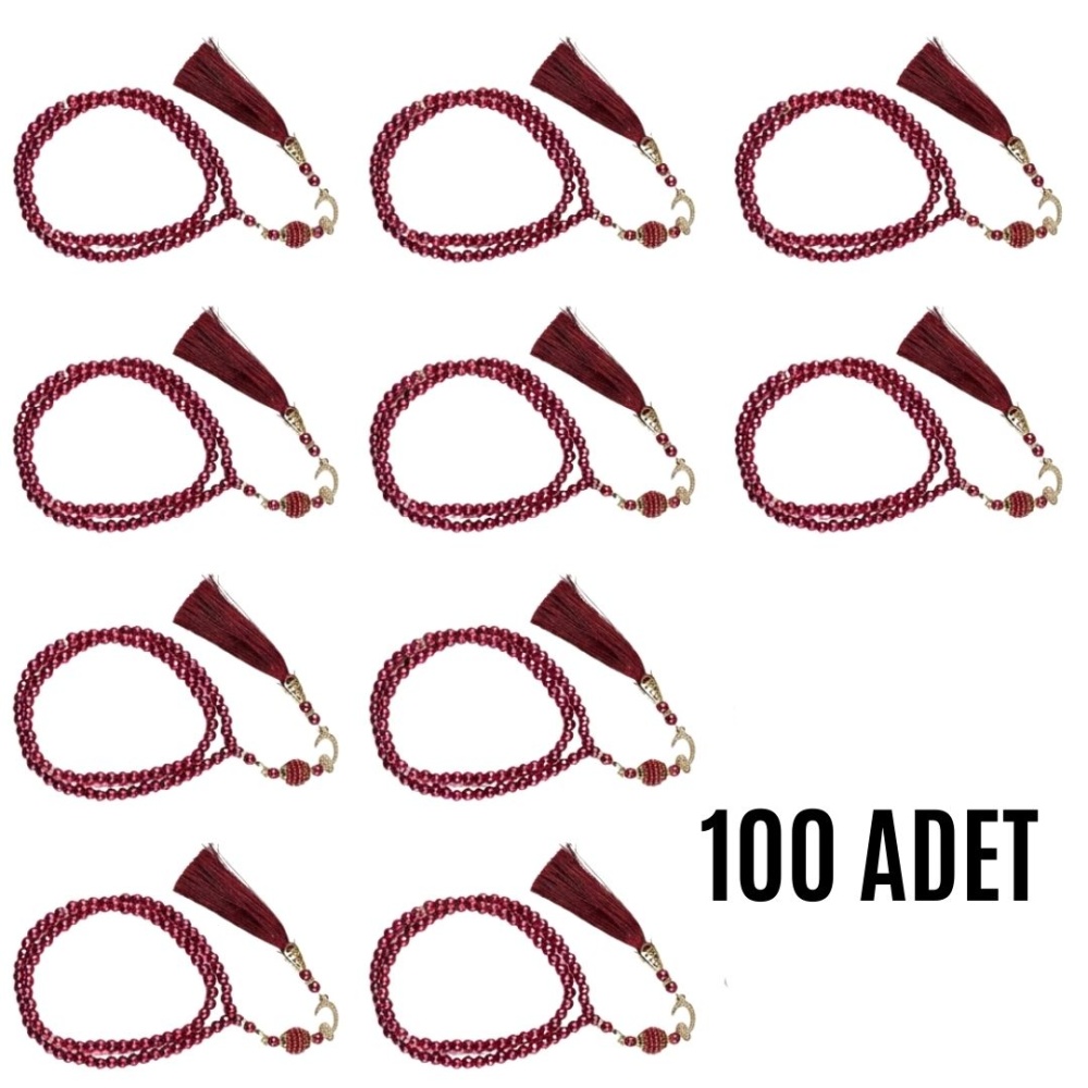 Namaz Tesbihi Vavlı 99lu Cam İncili Ayet-el Kürsi Dua Kartı ile Fuşya Renk Hediyelik 100 Adet