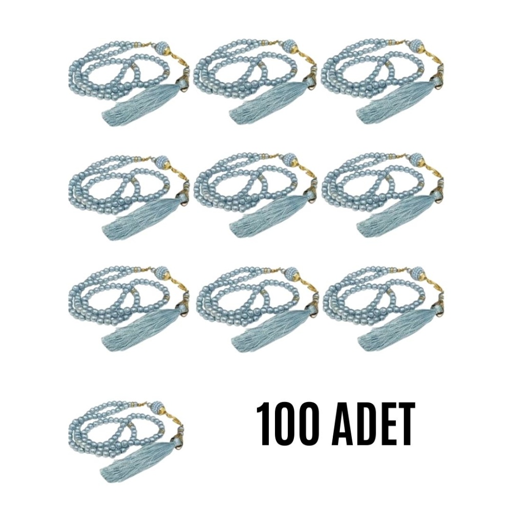 Namaz Tesbihi Vavlı 99lu Cam İncili 35 Besmele-i Şerif Dua Kartı ile Mavi Renk Hediyelik 100 Adet