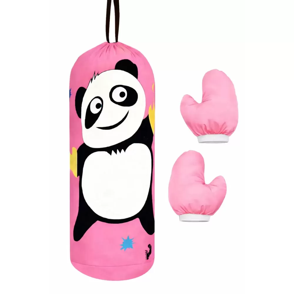 Çocuk Boks Kum Torbası Eldiven Dahil 2-6 Yaş Panda Pembe