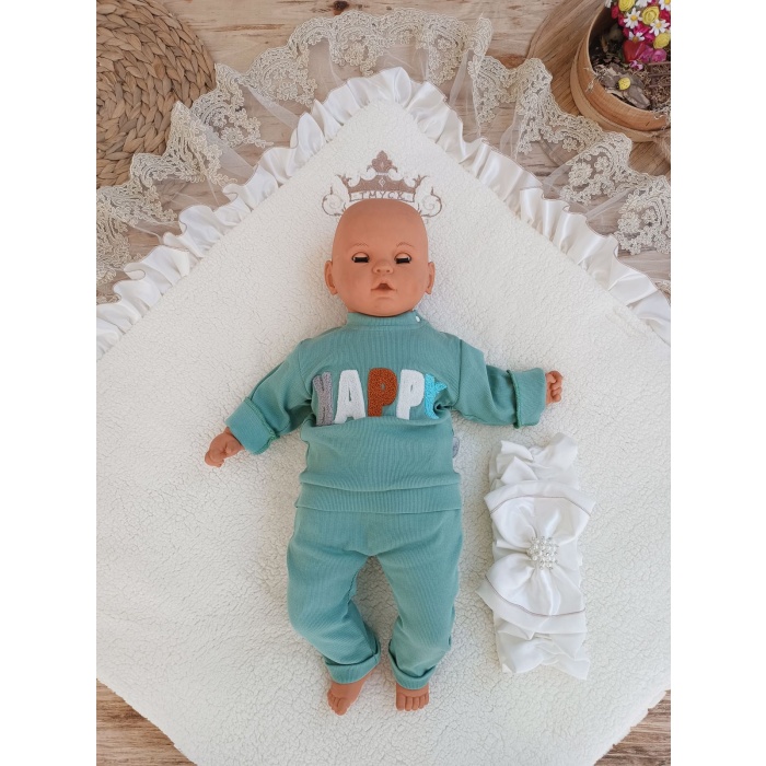 Yenidoğan Wool Yün Kumaş Taç Nakışlı Güpür Duvaklı Fiyonk Prizma Taş Unisex Kundak Bebek Battaniyesi