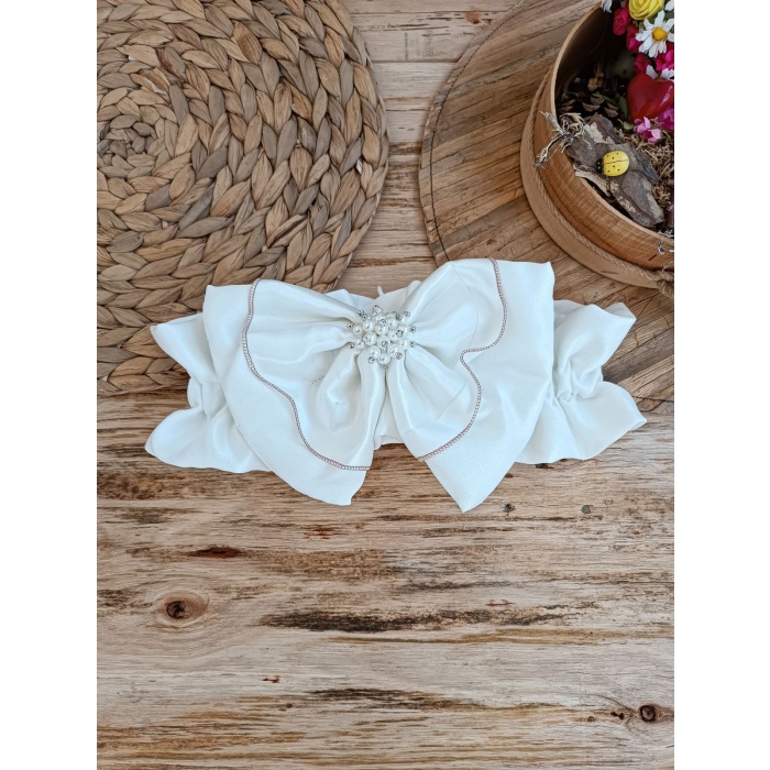 Yenidoğan Wool Yün Kumaş Taç Nakışlı Güpür Duvaklı Fiyonk Prizma Taş Unisex Kundak Bebek Battaniyesi