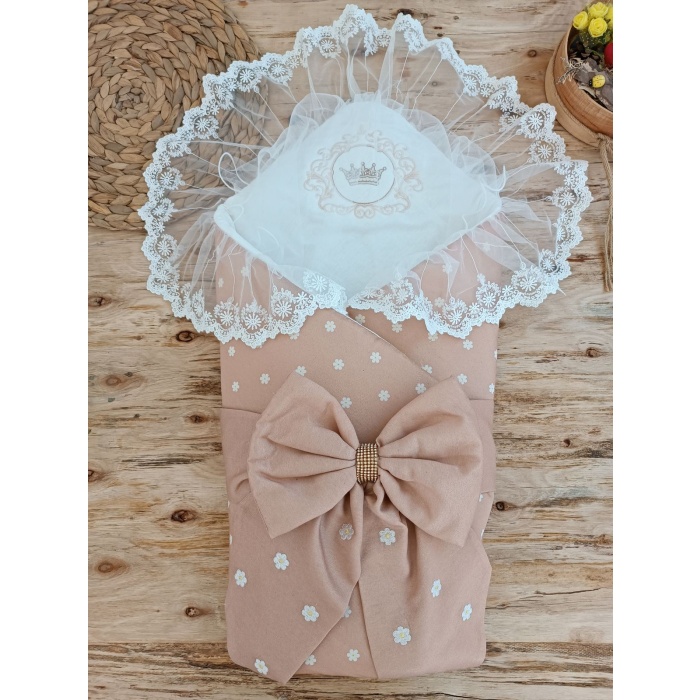 Yenidoğan Papatya Desenli Trilüks Unisex Kundak Bebek Battaniyesi