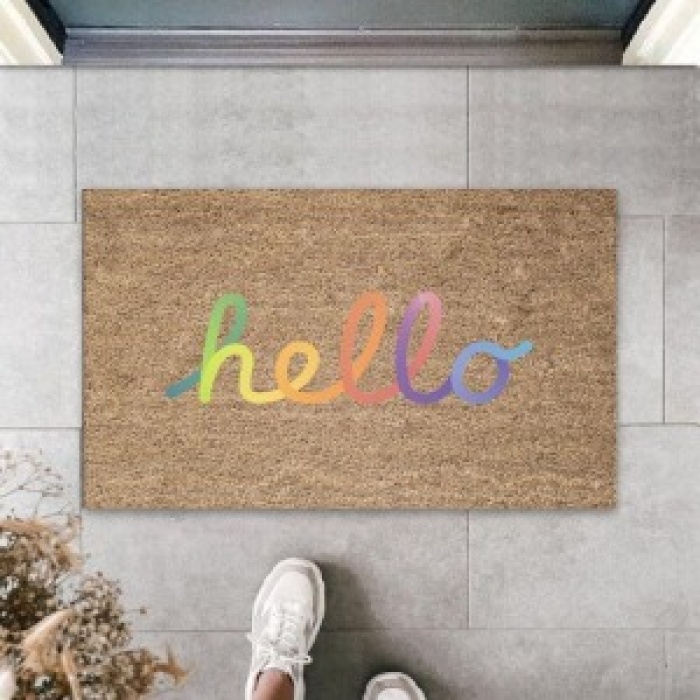 Bej Kapı Önü Paspası Hello Desen  K-3287