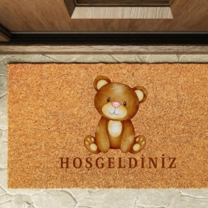 Kapı Önü Paspası Özel Tasarım Koko Model Sevimli Ayı Hoşgeldiniz PK-1517