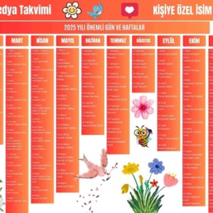 2025 Kişiye Özel Sosyal Medya Takvimi - Özel Günlerle Dolu Eğlenceli Duvar Afişi Bahar
