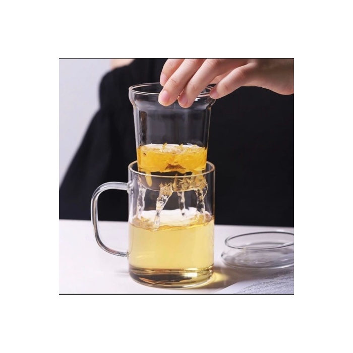 Borosilikat Cam Kupa 350 ml – Cam Kapaklı, Süzgeçli Demleme Kupa