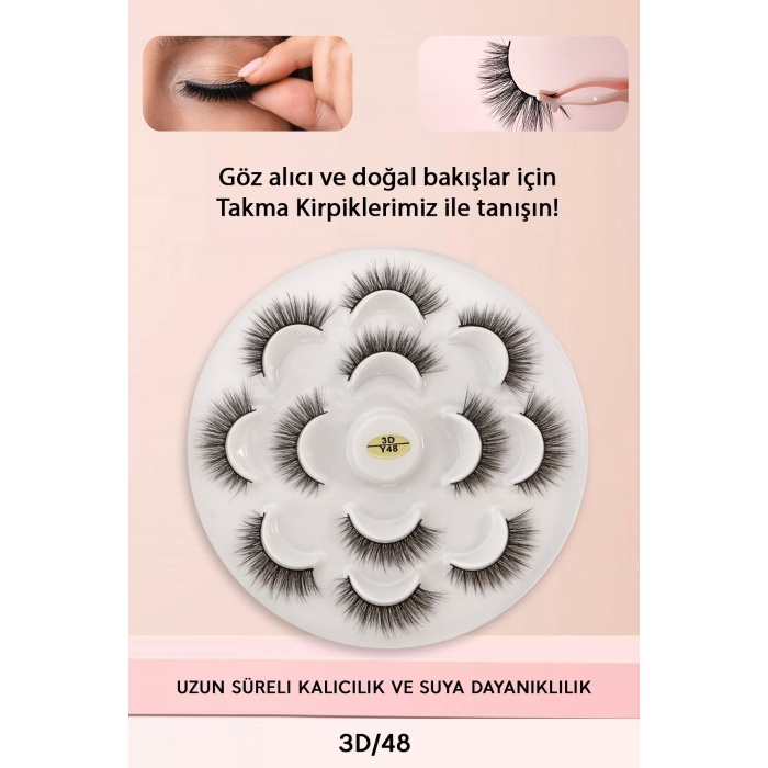 7 Çift Doğal İpek Takma Kirpik 3D 48 Hacimli Sdgnh 1038993