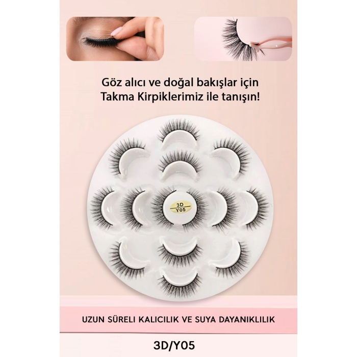 7 Çift Doğal İpek Takma Kirpik 3D Y- 05 Yoğun Hacimli