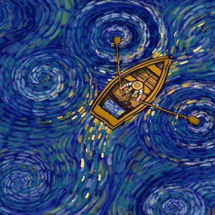 Kanvas Sayılarla Boyama Seti Kasnaklı-Çerçeveli Kayıktaki Van Gogh